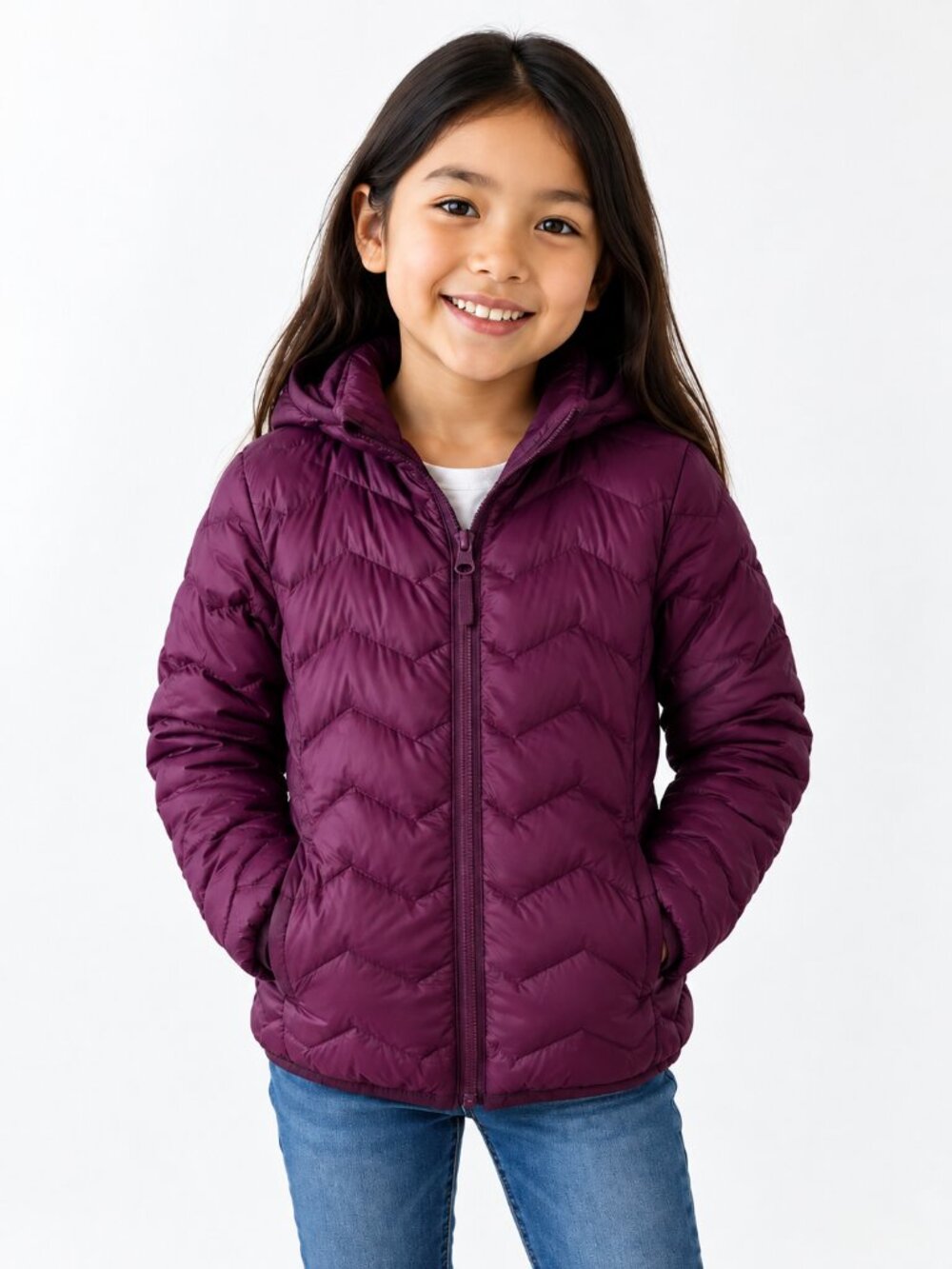 Time and Tru Girls Purple Quilted Puffer Jacket Size 4-6 Removable Hood